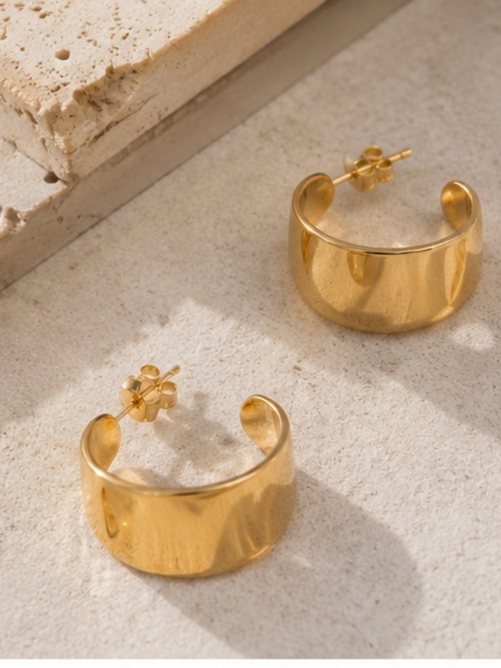 Gold Wide Hoop Stud Earrings ✨